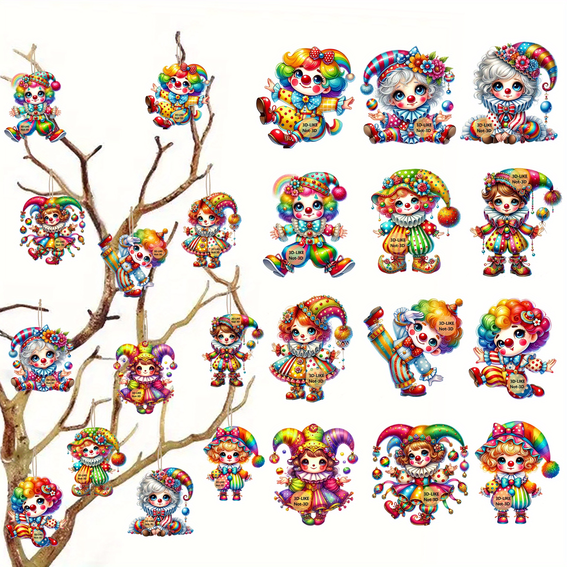 

12pcs/set Clown Wooden Charms, & Birthday Party Decor, Home & Holiday Ornaments, No Electricity Needed, Featherless, Battery-free