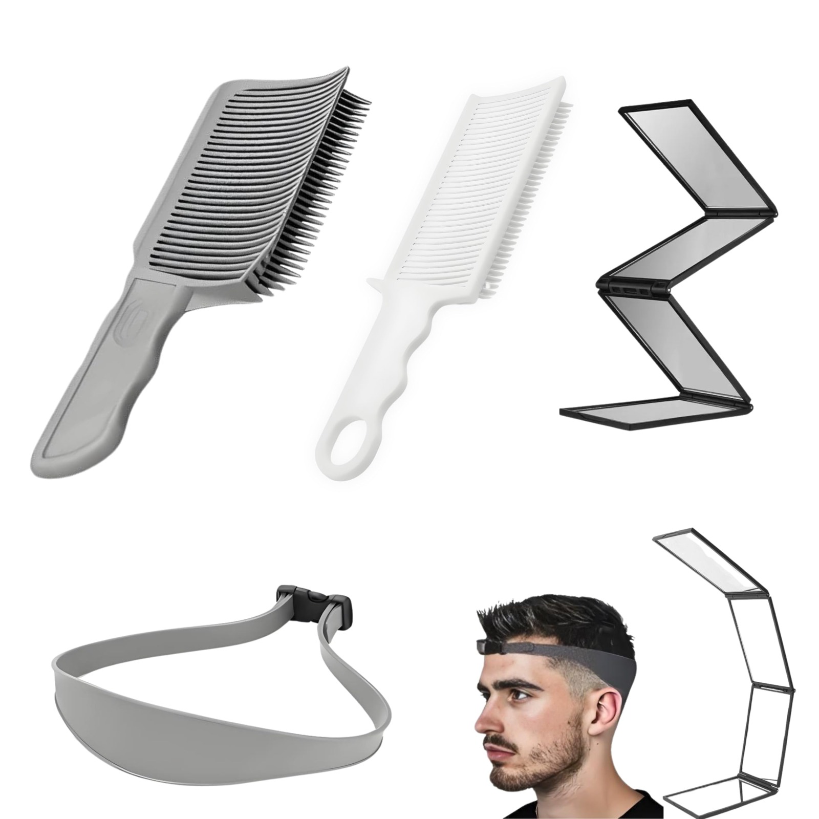 4pcs Men's Hair Styling Set, Including Positioning Comb, 360&deg; 4-fold Mirror, Flat And Curved Edge Barber Combs, Professional Hairdressing Tools For Home And Salon Use