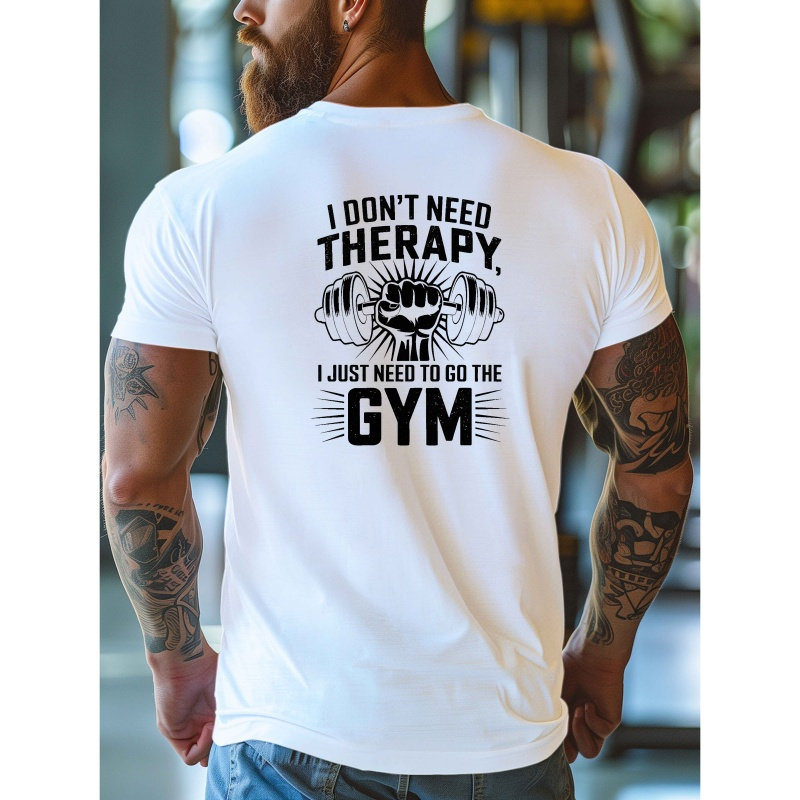 

Men's " Need, I To " Graphic Tee - Casual Polyester Short Sleeve T-shirt With Dumbbell Print, Machine Washable For Summer Workouts & , Gym Clothes