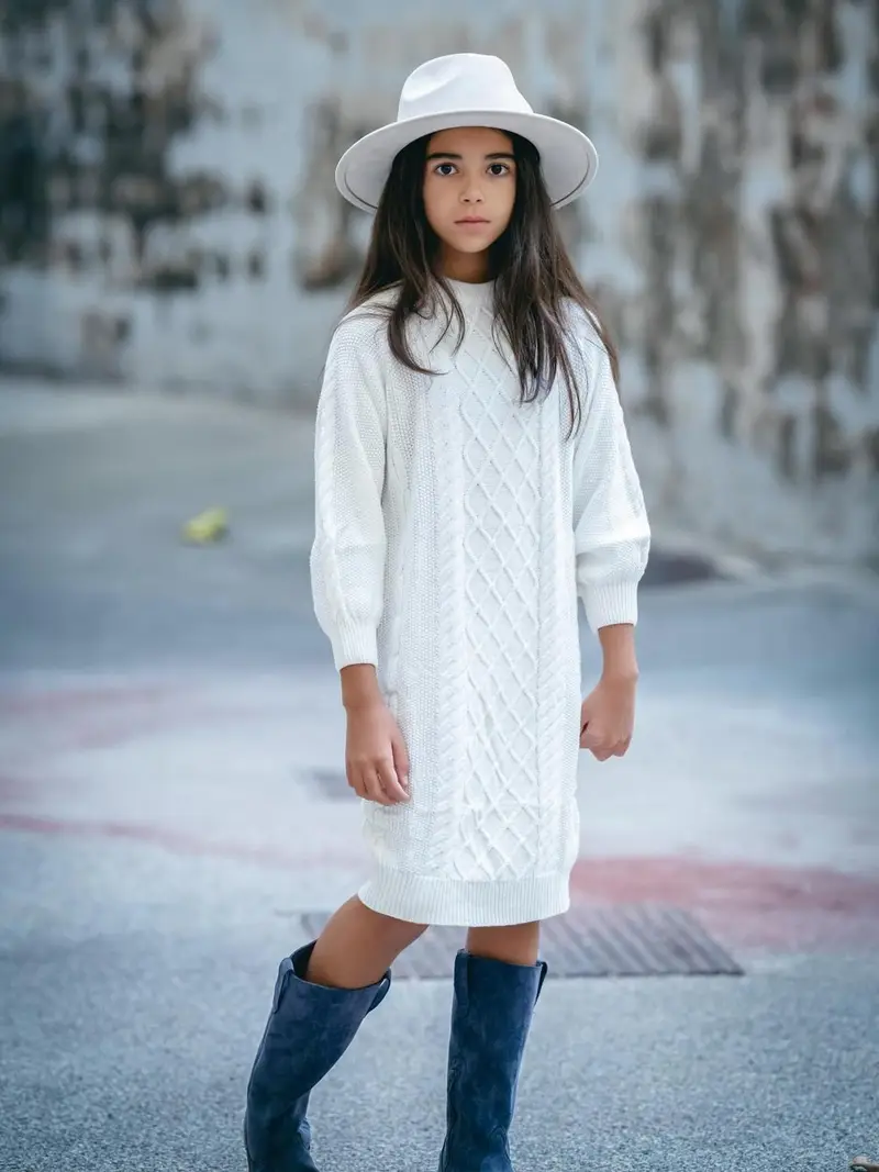 girls sweater dress puff long sleeve casual cable knit - Temu girls sweater dress puff long sleeve casual cable knit - Temu
