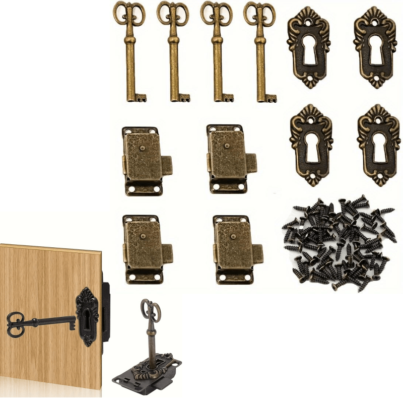 4 Sets Vintage Lock, 2.1 Inch Retro Cabinet Drawer Lock Case Jewelry Box Lock Spring Latch Lock With Key, Antique Red