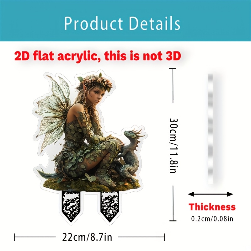 E-shop 2D Flach - Verzaubernde Fee und Drache 2D Acryl Gartenstake - 8.7" x 11.8" Wetterfeste Außendekoration, Ideal für Geburtstage, Weihnachten oder