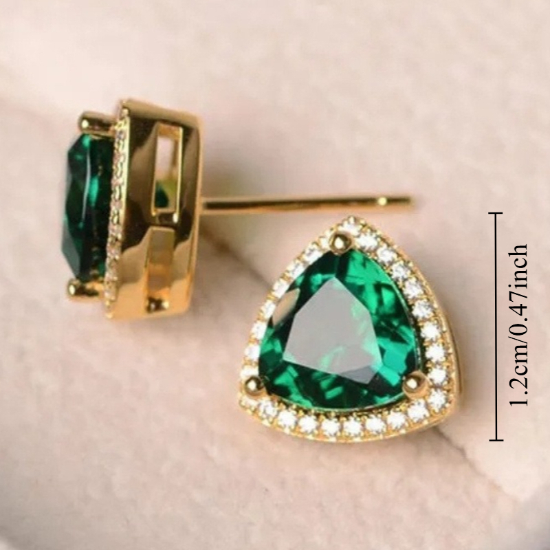 Fashion Triangle Stud Earrings with Green Zirconia