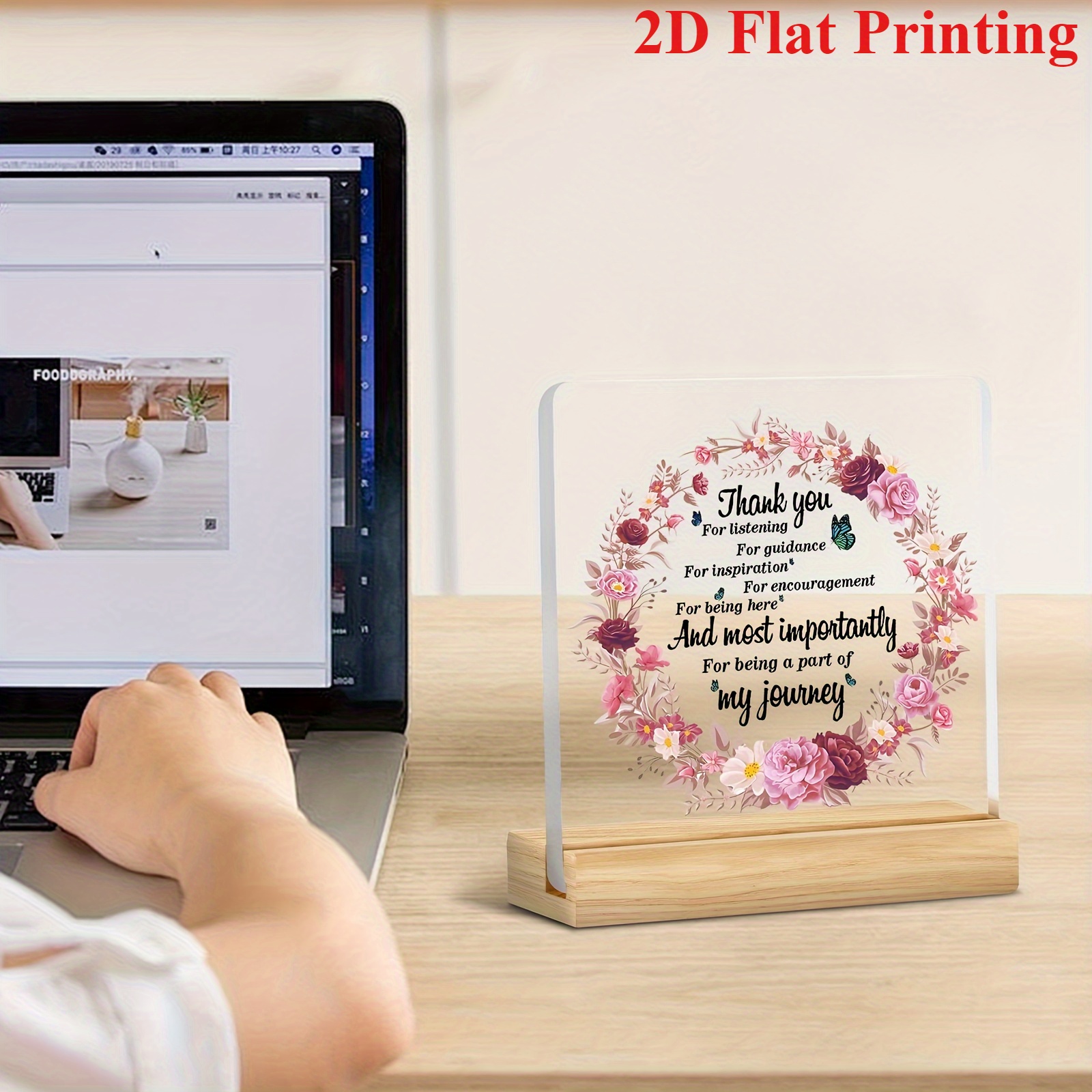 2d flat printing thank you for encouraging you and your   pink flower wreath pattern 1pc acrylic inspirational quote decoration plaque thank you gift ornament suitable for colleagues friends nurses teachers motivational office decoration without electricity farewell gratitude christmas souvenir use before tearing off the product protective film 0
