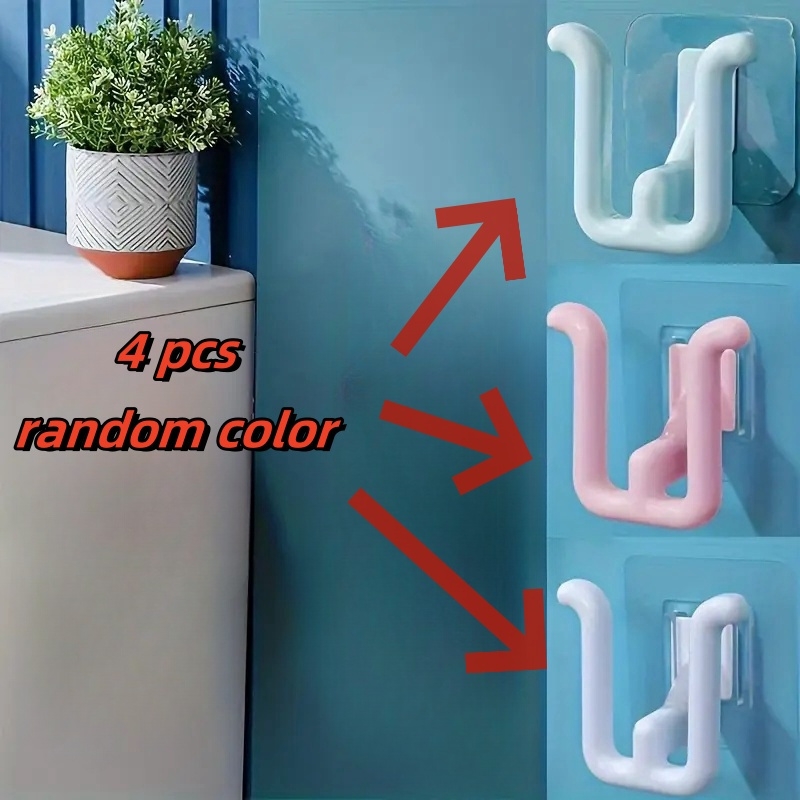 4pcs Colorful Self-adhesive Slipper Racks - Waterproof, Wall-mounted Shoe Hooks For Bathroom, Kitchen & Bedroom Decor | Space-, Random