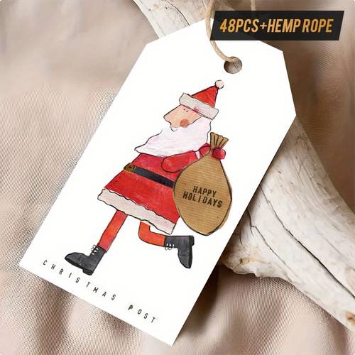 48 pz etichette regalo consegna natalizia di natale con di , con disegno di natale che trasporta una borsa, adatte per regali di natale, consegne festive, regali stagionali, ecc., per trasmettere la natalizia