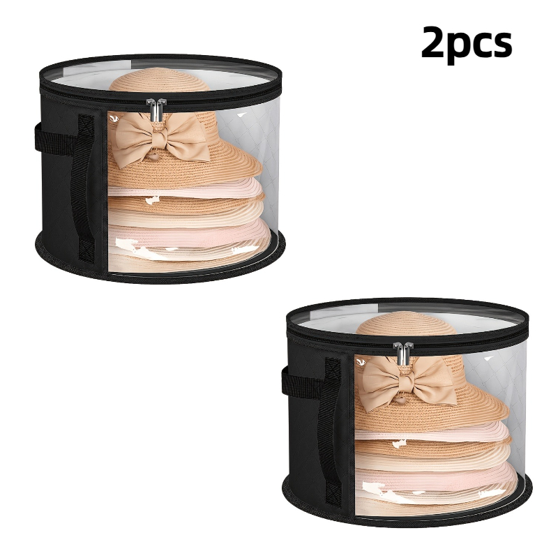 TEMU Lot de 2 grands rangements pour chapeaux | Porte-chapeaux surdimensionné avec fenêtre transparente et double fermeture éclair | Accessoires de