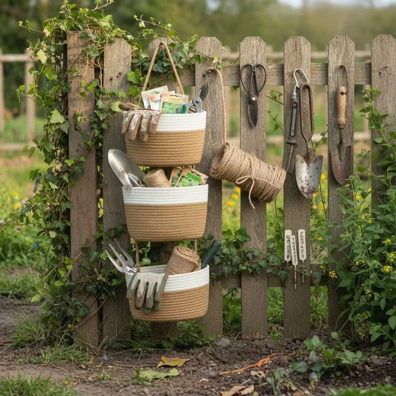   3 tier boho neutral tone hanging basket woven rope wall organizer with space saving vertical storage shelf boho style suitable for bathroom nursery kitchen bedroom multi room hanging bins for towels utensils
