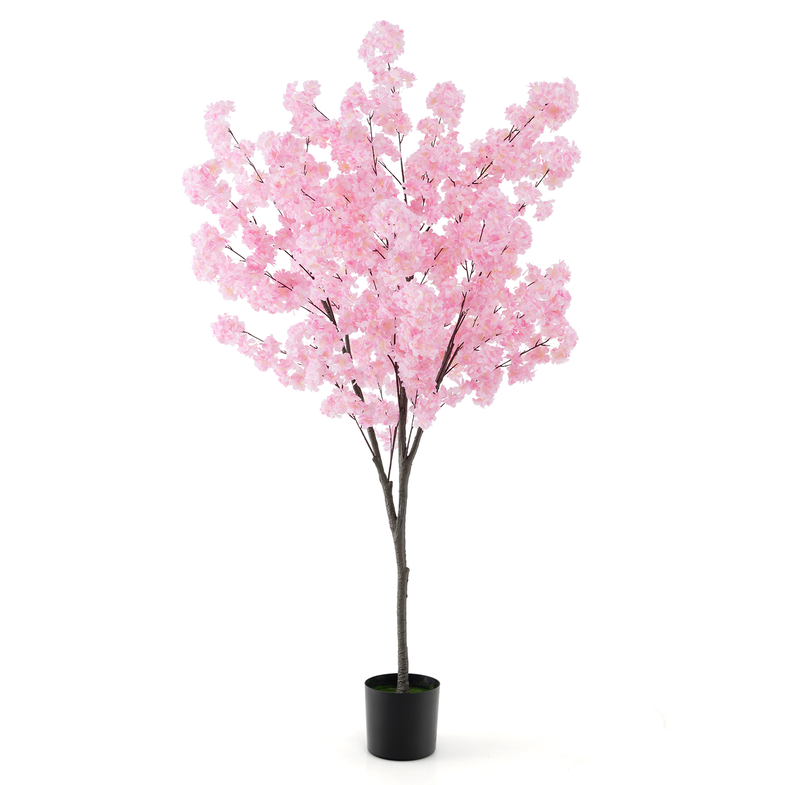 Image of 6.5ft Artificial Cherry Tree With 900 Blooming Pink Flowers, Realistic Pe Trunk & Cement Base Suitable For Home, Wedding, Office Decor - Pre-assembled Fake Tree For /outdoor Potted Plant