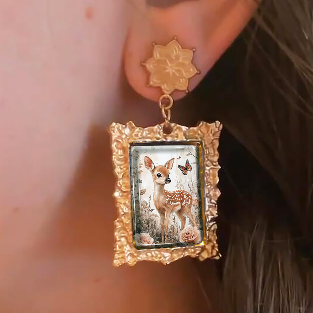 Women's Retro Golden Carved Floral Butterfly Dangle Earrings