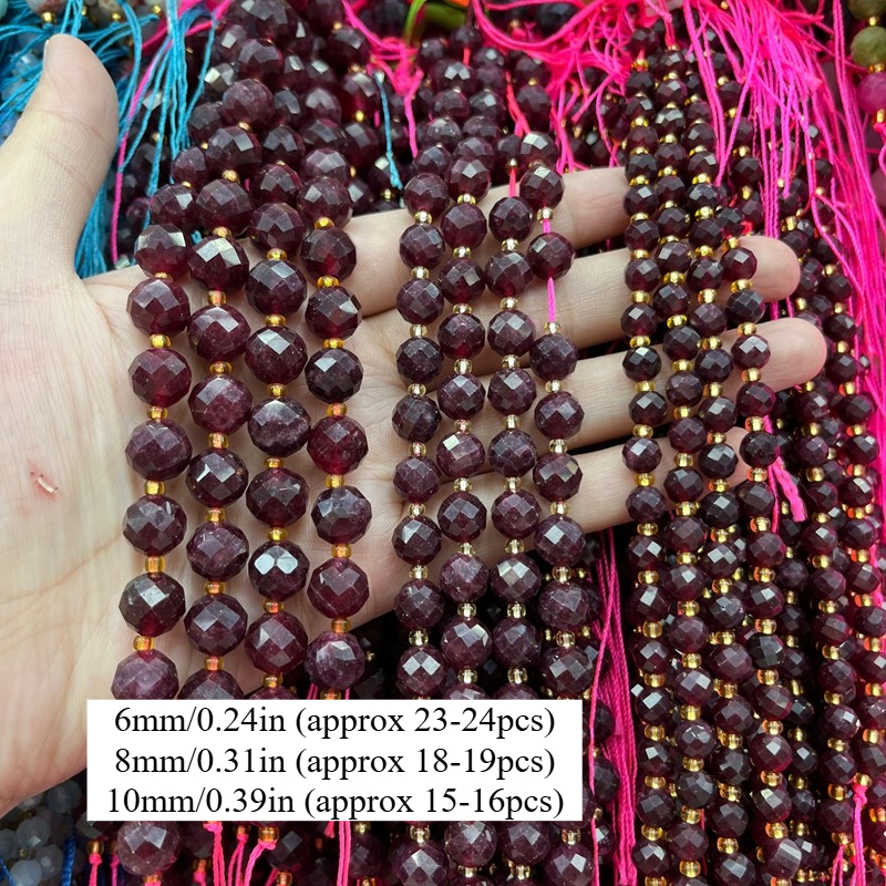 TEMU Xulin Natural Garnet Beads - 6/8/10mm Suitable For Making, -cut Stone Beads For Necklace, Bracelet & Earring Crafting, Multi-shape & For