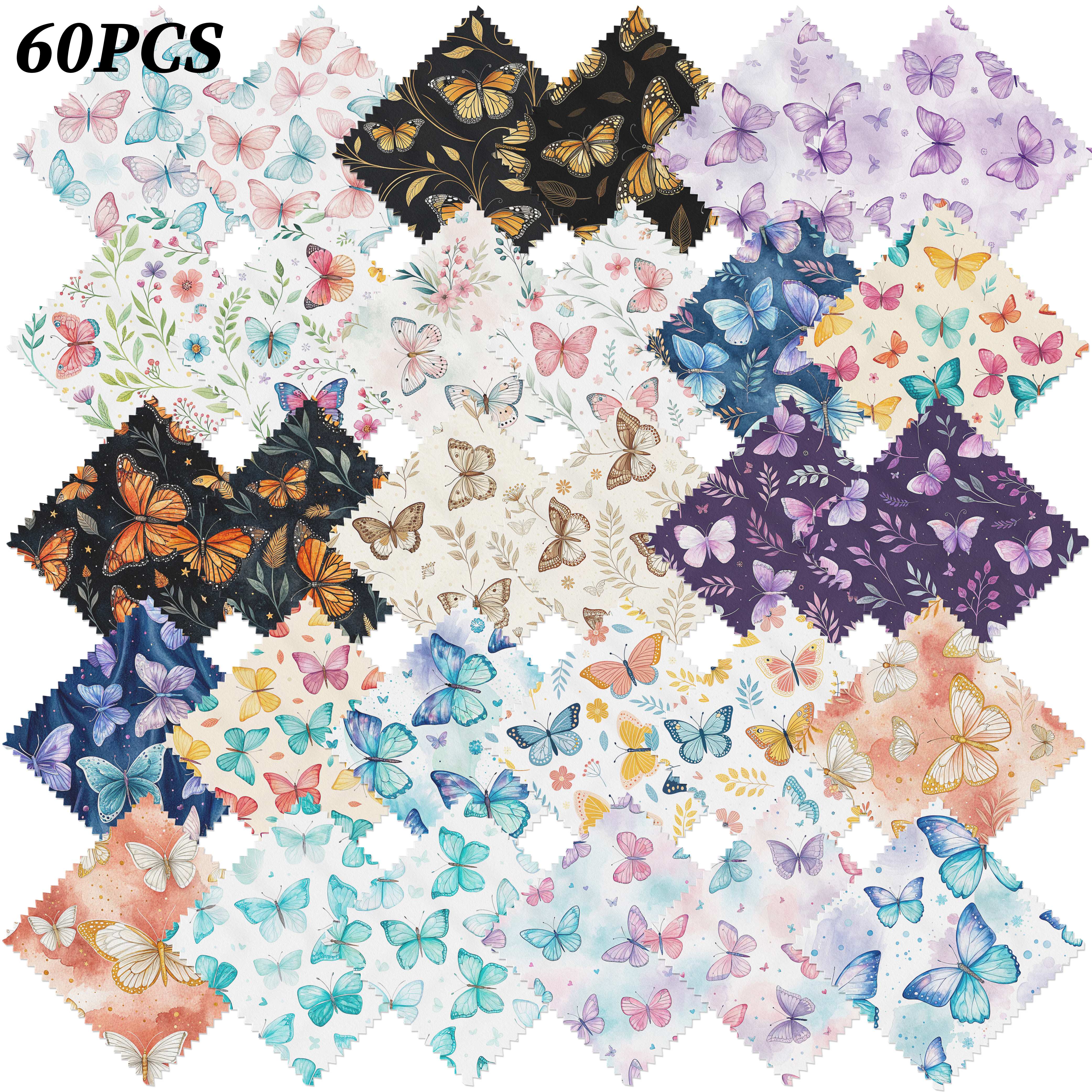 TEMU 5x5 Inch Macaron Watercolor Floral Precut Fabric Squares, 60pcs 30 Coordinated Designs Charm Pack Diy Sewing Cloth, For Bowl Mat Phone Pouch