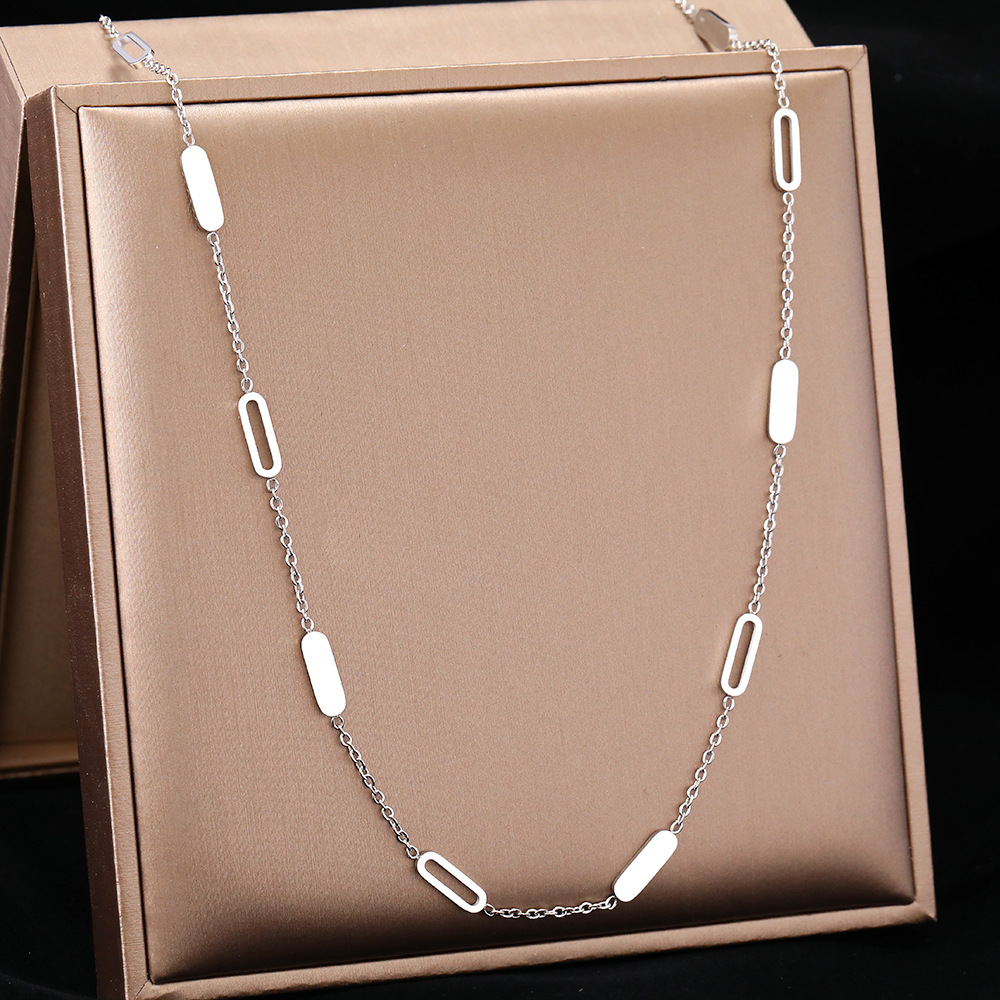 TEMU Collar de cadena de acero inoxidable con empalme geométrico alargado y hueco, un accesorio de mujer para a día, outfits para citas y regalos