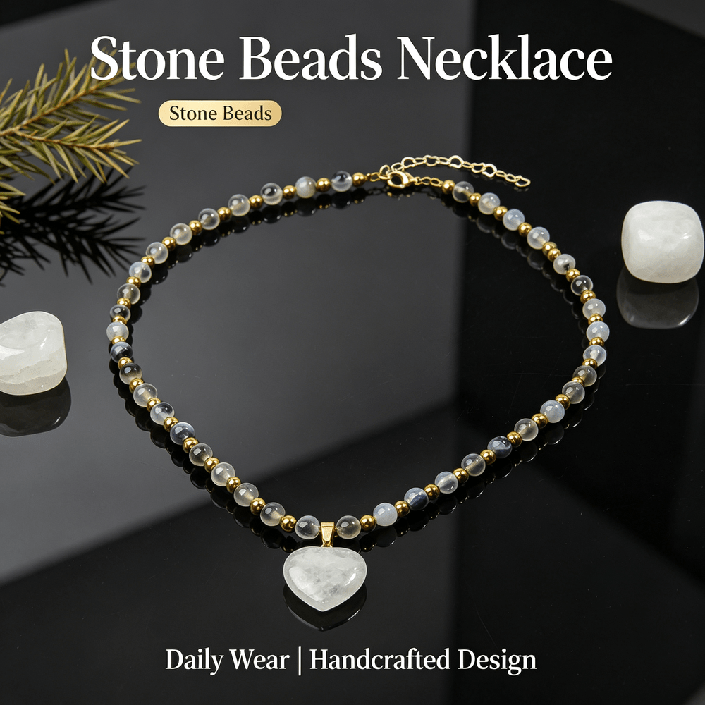 Women's Vintage-Style Handmade Gray Agate Bead Necklace