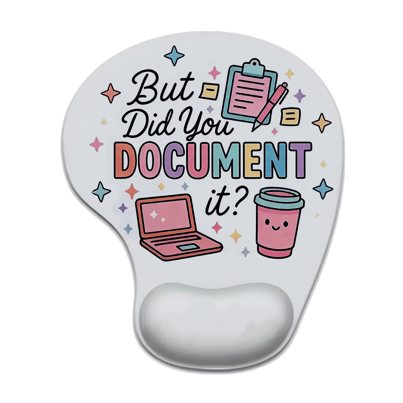 TEMU A Mouse Pad Designed With Ergonomic Wrist Support Made Of Silicone, Featuring Cartoon Doodles Of The Words 'computer', 'coffee', And 'notebook'