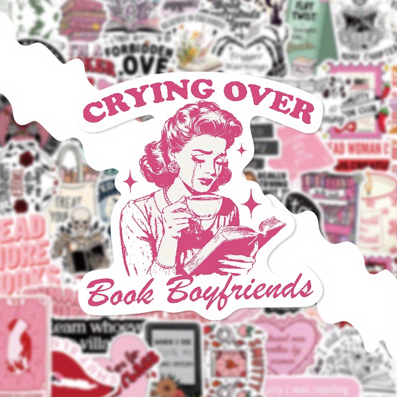 TEMU 50 Romantic Reading Enthusiast Stickers, Glittery Book-themed Diy Decals For Phone Cases, Books, Magazines, And Water Bottles