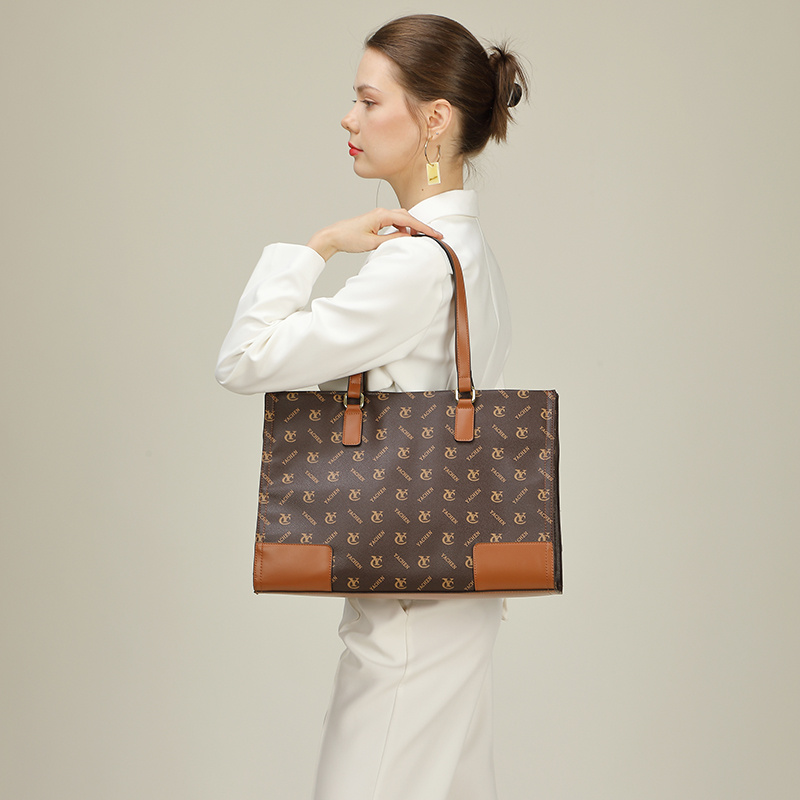 1pc elegant split leather tote bag with removable strap zipper closure polyester lining and wristlet   edge painted christmas gift idea Product details 6