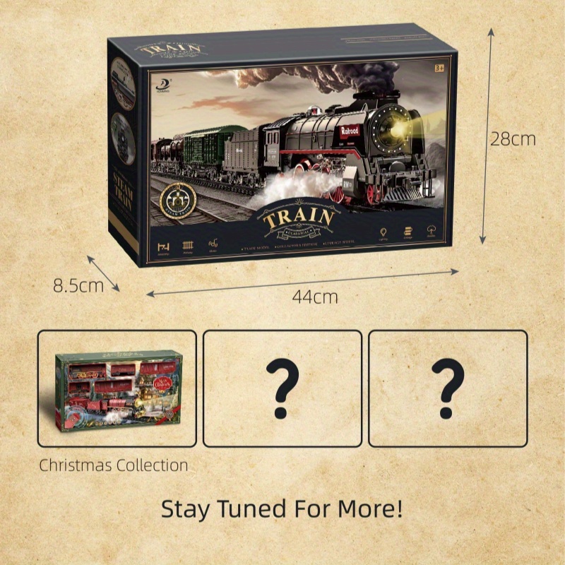 3 Speed Smoke Electric Train Set with Smart Realistic Steam, LED Lights, Train Sounds, Long-Lasting Battery, Gift for Kids 3-8, Adults Collectible, Holiday Toy with 1 Locomotive + 3 Cars (Model 621A)