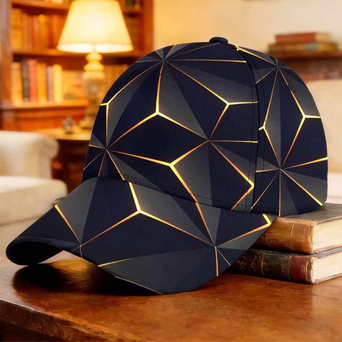 TEMU 1pc Golden Geometric Abstract Baseball Cap Curved Brim Cap Full Print Pattern Anniversary Gift Fashion Patterned Cap 2d Full Print Skateboarding