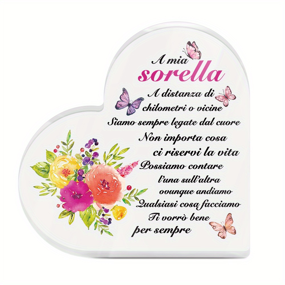 TEMU 2d Flat, 3.94x3.94 Inch, 1pc -shaped Acrylic Sign Tabletop Decoration, "to My Sister: Thousands Of Miles Apart Or , ," Home Room Desktop Decor,