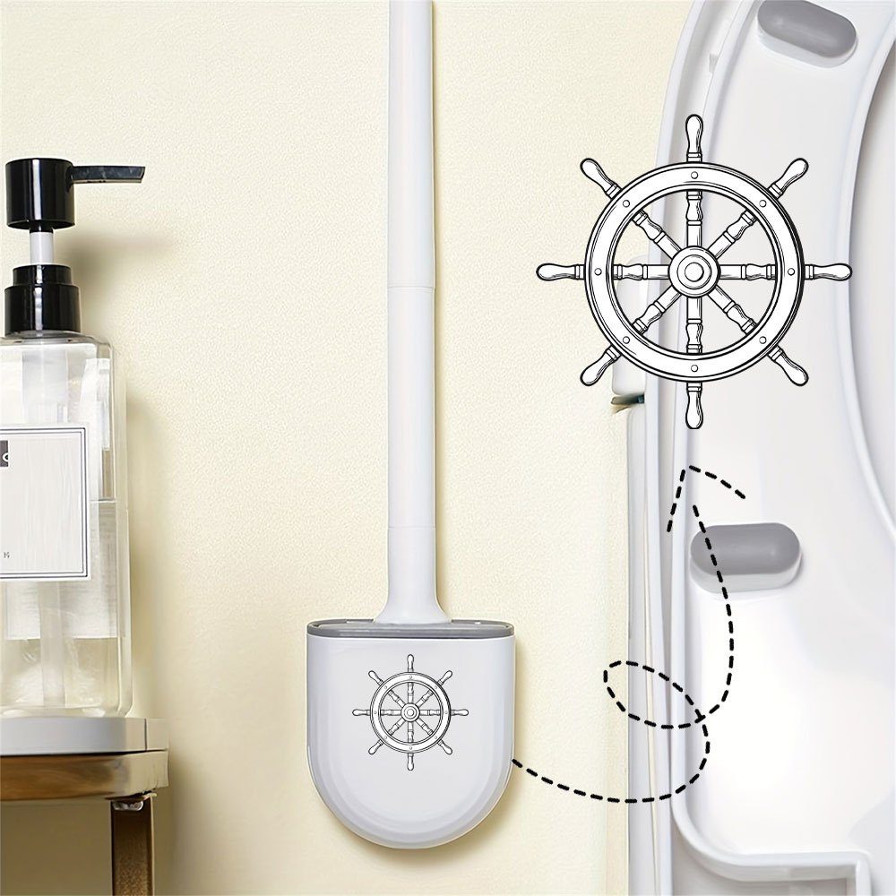 TEMU 1pc Portable Toilet Brush With Holder, Wall-mounted Long Handle Bristle Toilet Bowl Cleaner Set For Bathroom, Deep Cleaning Brush With Decal,