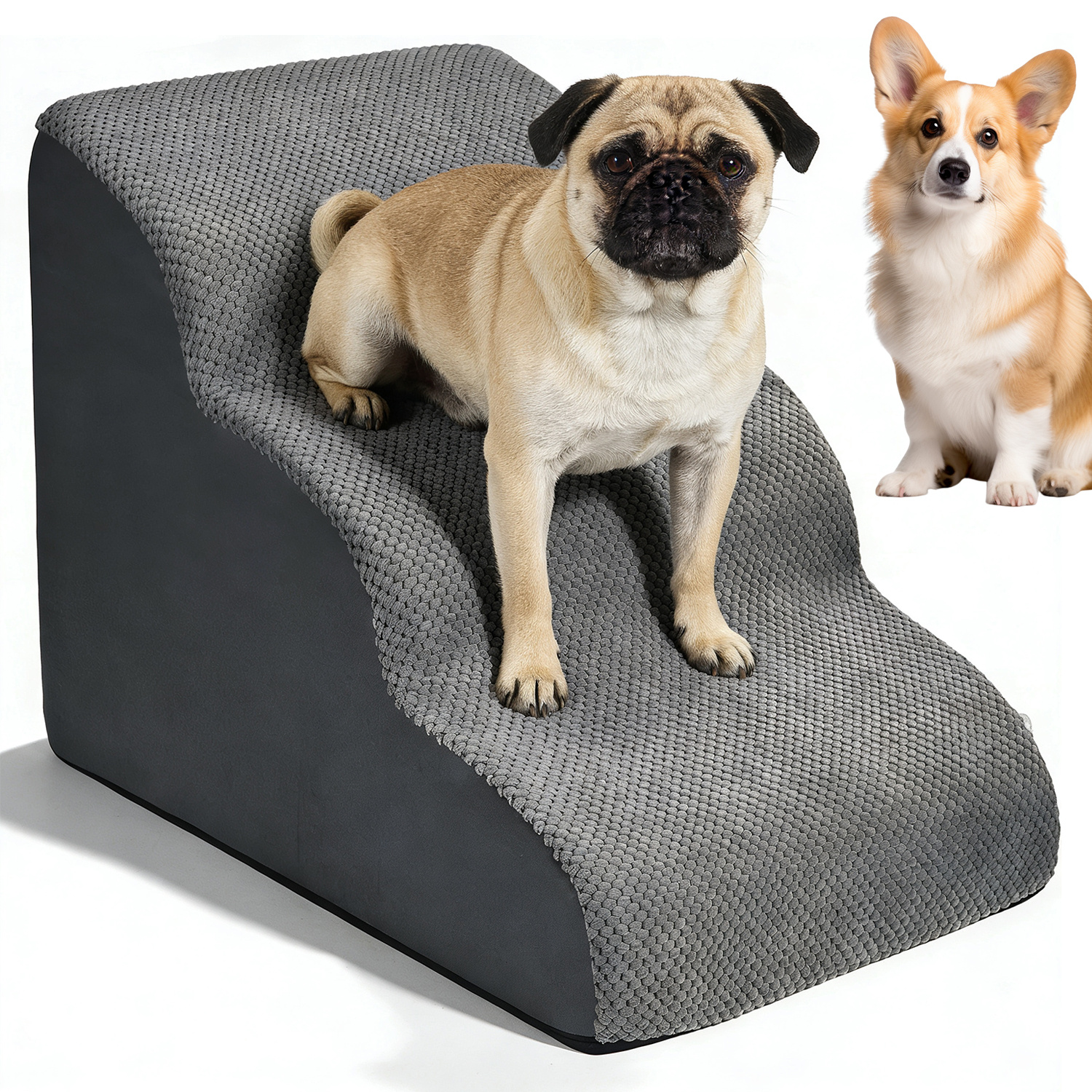 3 Step Pet Climbing Ladder With Removable Fabric Cover, With Non Slip Base For Dogs And Cats