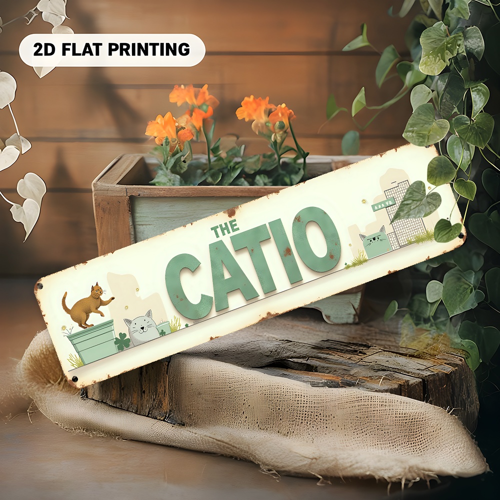 TEMU 1pc Vintage "cat" & "" Metal Wall Sign - Distressed Rustic Farmhouse Decor With Text, Durable Aluminum Indoor/outdoor Hanging Art Suitable For
