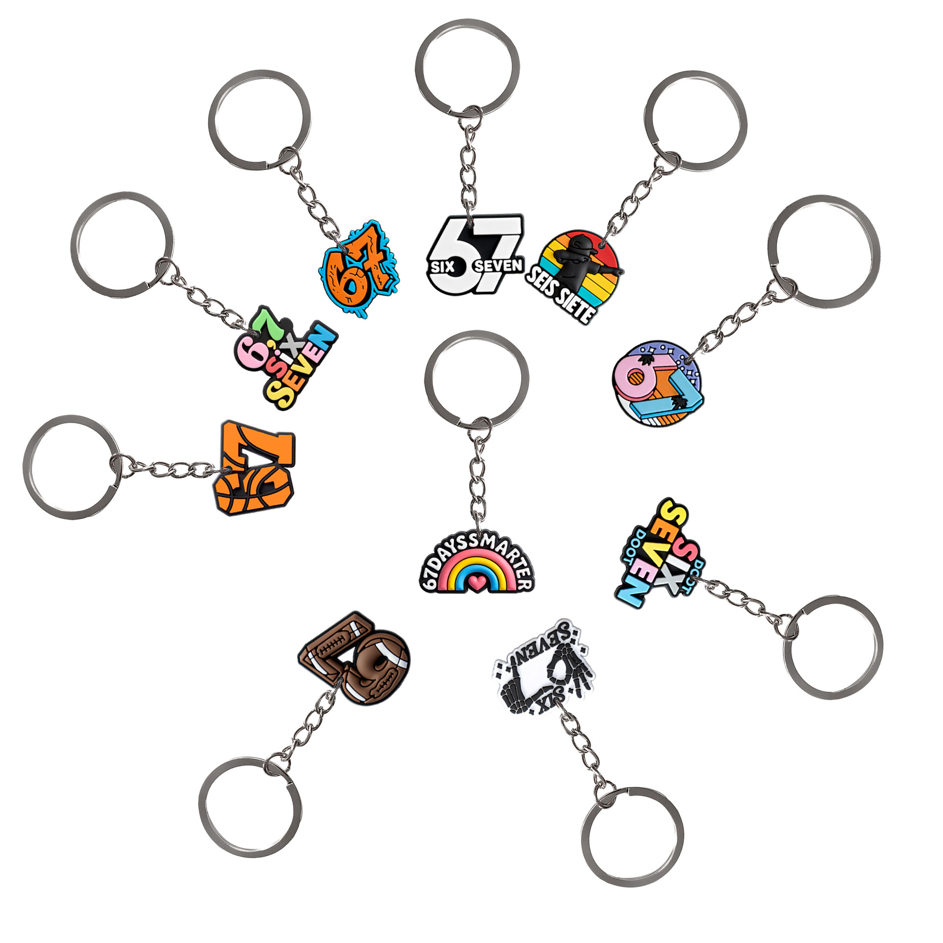 E-shop 10-teiliges Set „67“-Themen-PVC-Schlüsselanhänger – Nr. 67 Ornament, weiches Gummi-DIY-Zubehör, geeignet für , Schlüsselanhänger, Rucksäcke,