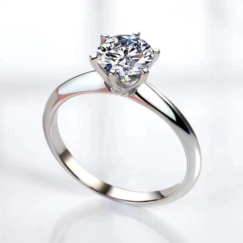 Women's Elegant White Moissanite Six-Clawed Ring, 0.5/1/2/3/5/10 Carat