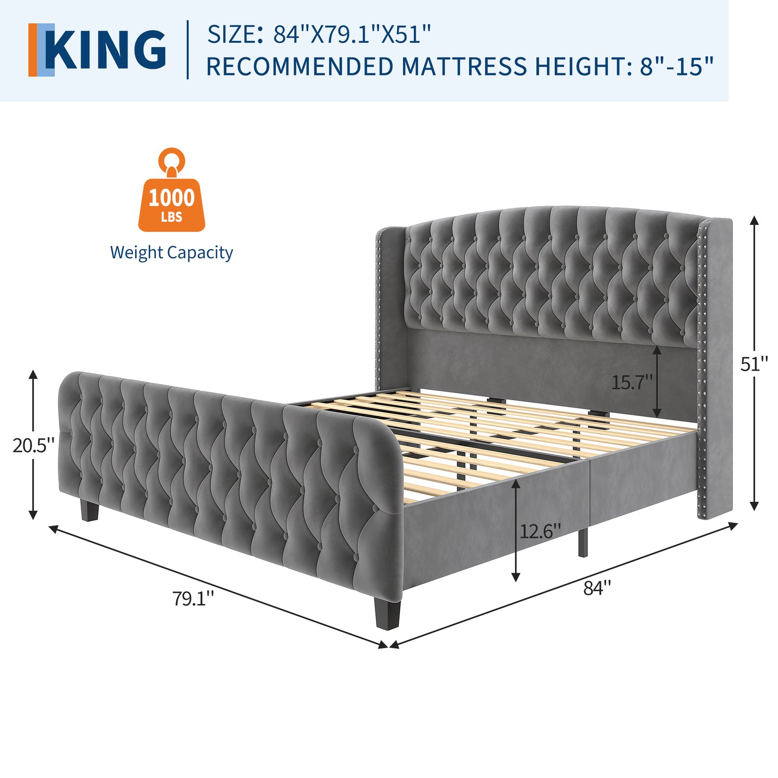 Modern Queen Platform Bed Frame with Wingback Headboard - Cream Beige Suede Upholstery, Deep Button Tufted, Sturdy Slats & Noise-Free Base, No Box Spring Required, Easy Assembly Suitable for Luxury Bedroom Furniture