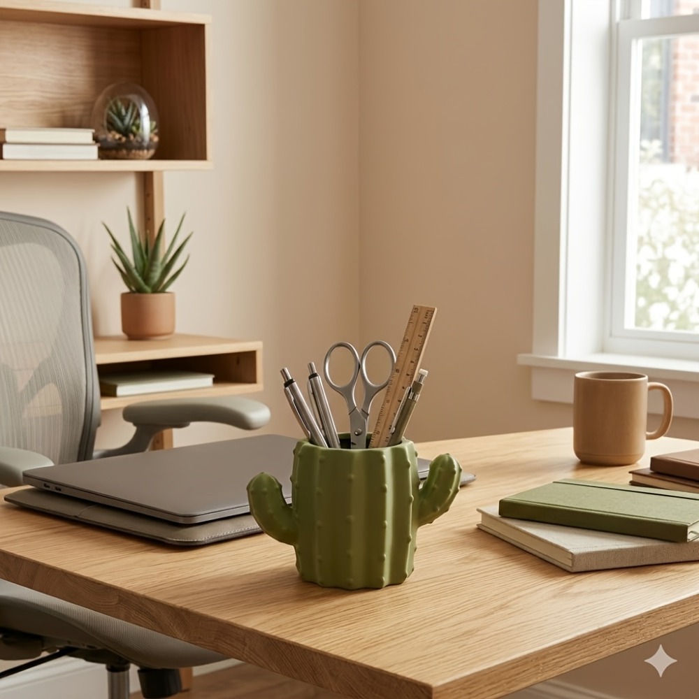 2pcs Cute 3D Cactus Pen Holder, Multi-Functional Desk Storage Box