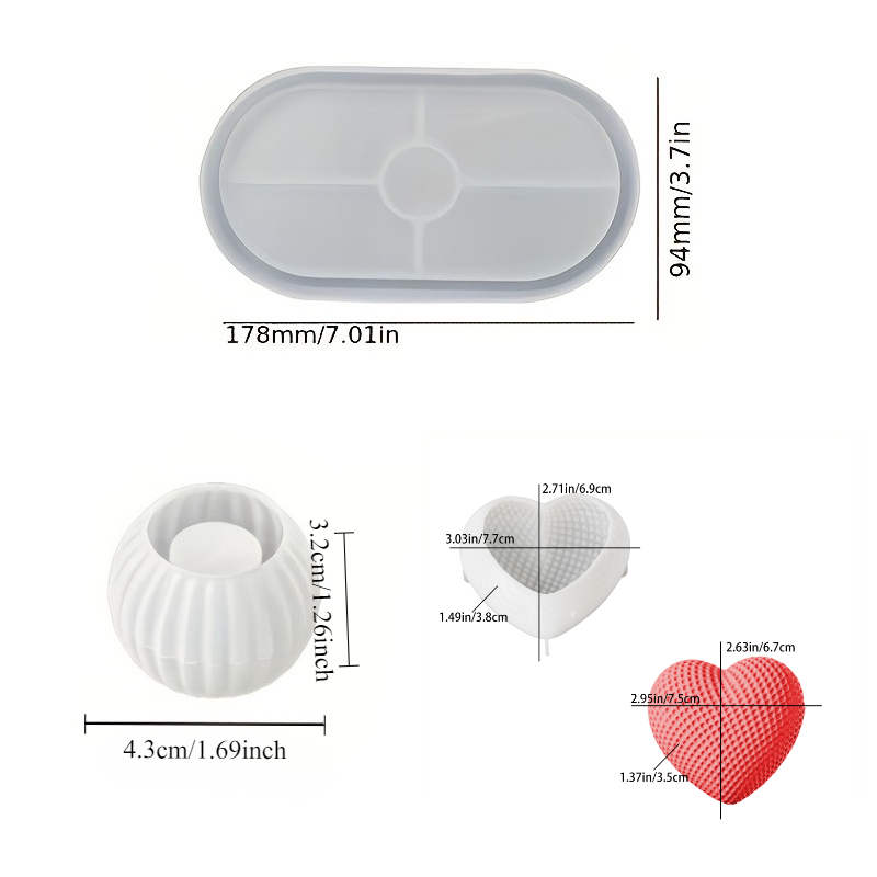 E-shop Silikonformen Set mit drei Designs: Gestreifter Kerzenhalter, Blumenherz-Kerze und dekorative Platte. zur Verbesserung der Wohnungsdekoration,