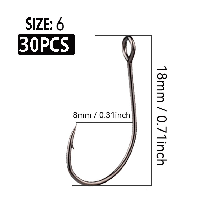 30pcs Carbon Steel Fishhooks With Oversized Barbed Eye - Finish, Ideal For Spoon Lures & Stream Fishing