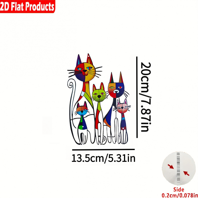 TEMU 2d Flat, [2d Flat] 2d Flat Medieval Cat Wall Art Decor - Colorful Acrylic Suitable For Outdoor/ Hanging Decoration With Vintage Feline Figures,