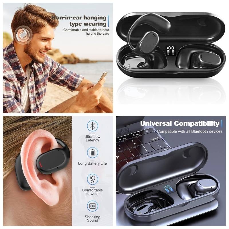 item picture wireless ear hanging headset 2024 new open earbuds with led display charging case noise cancelling for sports work running walking