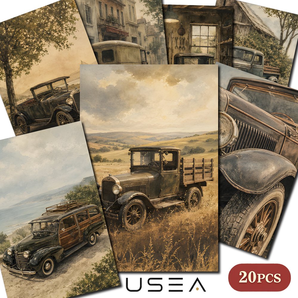 TEMU 20pcs Vintage Car Postcards Suitable For Scrapbooking, Vintage Old Car Theme Invitations & Thank You Cards, Classic Vehicle For Mailing, Home