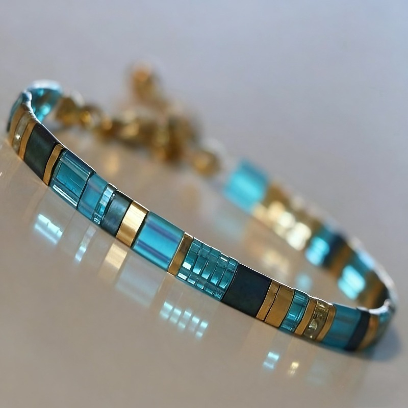TEMU Bracelet plat 2D - Bracelet en verre , bijou minimaliste plat, cadeau