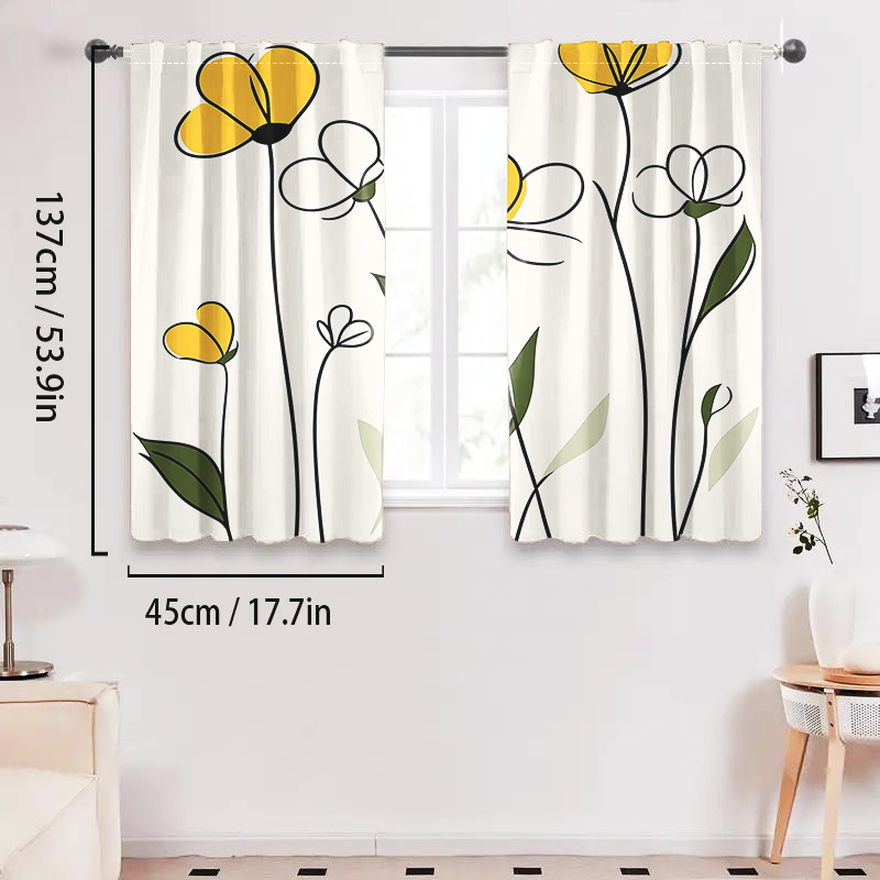 TEMU Spring Floral Curtain Set Of 2, Yellow Flowers Blooming, . The Blackout Curtain Features A Rod , With Digital Printing Suitable For The Living