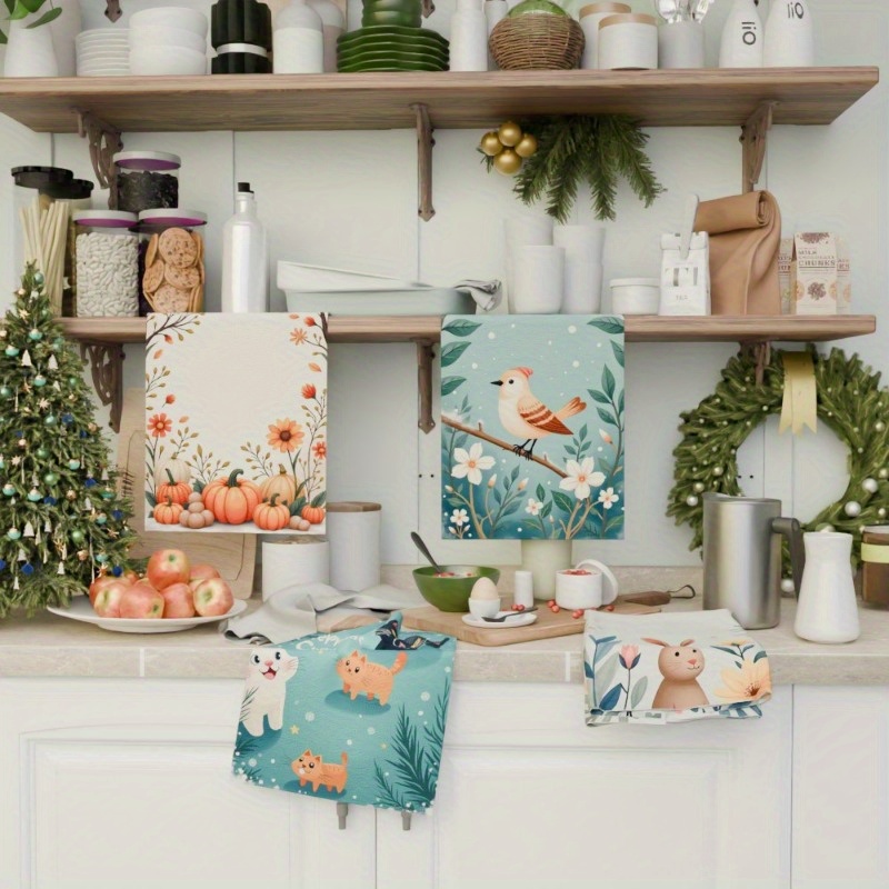 4pcs 18 by 66.04 cm tea towel set for christmas,     kitchen decor, featuring soft towels that  . details 0