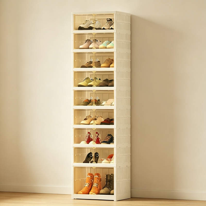 TEMU Modern Folding Shoe Cabinet (3-9 Layers) - Stackable Storage Organizer, Suitable For Living Rooms, Bedrooms, Dormitories And Apartments, Shoe