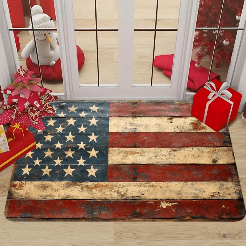 

Rustic American Flag Rug With Pug Design - Patriotic & , White, And For Living Room, Bedroom, Kitchen, Or Office - Machine Washable Polyester, Texture, Christmas Decorations Or Gifts, Home Decoration