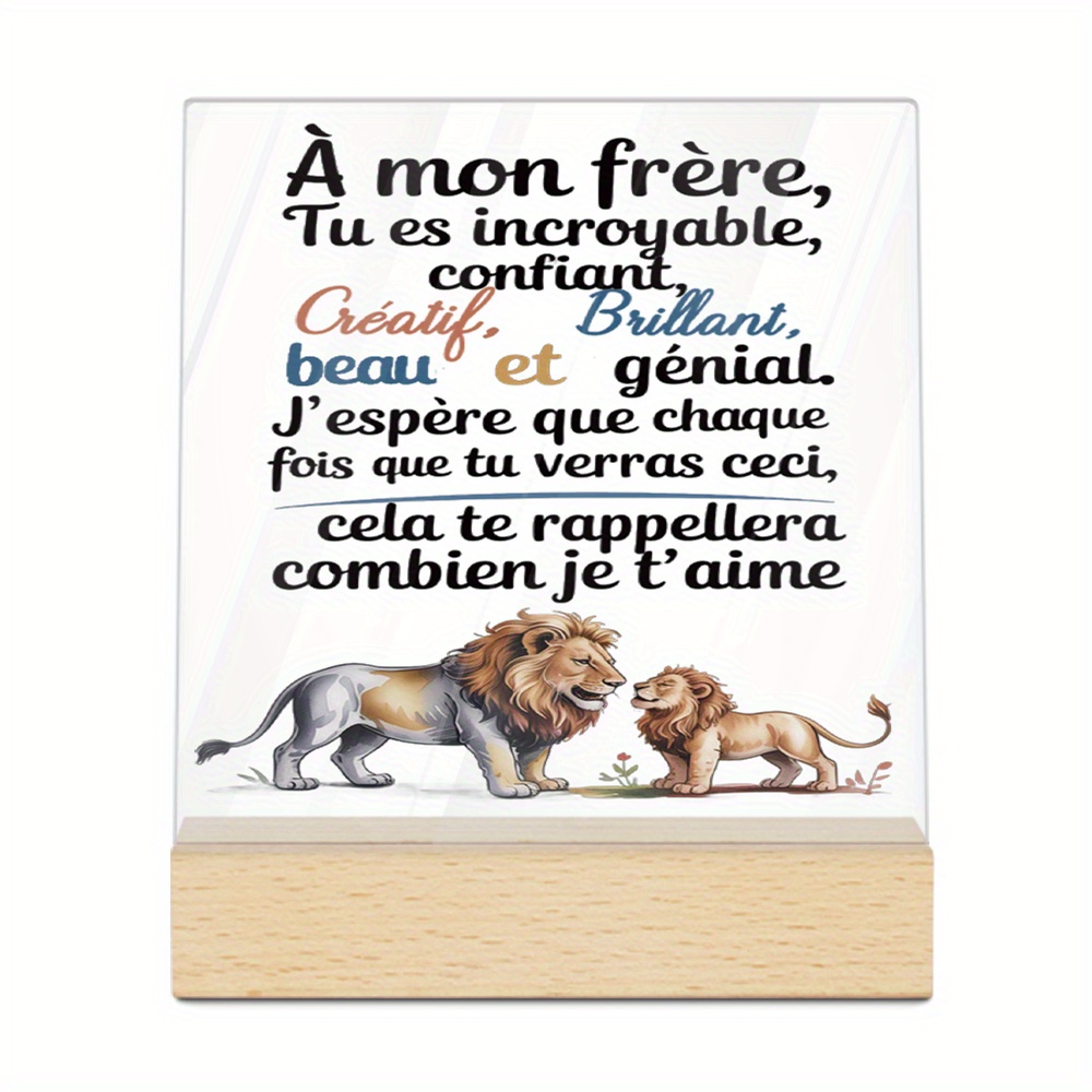 TEMU 2D Plat, 1 pièce PUTUO DECOR Décoration Frère Français - Cadeau d'Anniversaire/Noël pour Frère avec Texte en Français, Décor de Table Acrylique