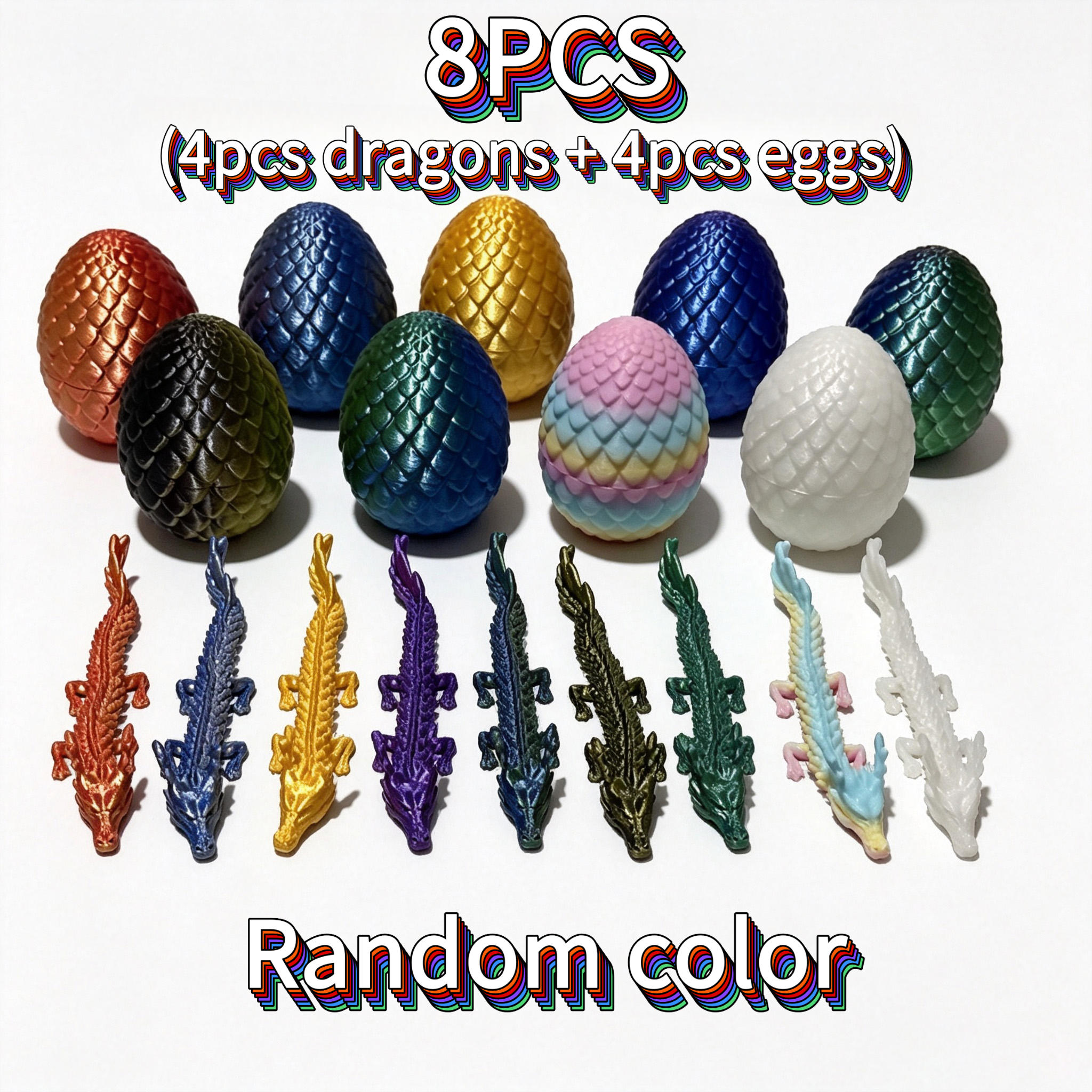 TEMU 8pcs Set Of Articulated Fantasy Magic Chinese , Game Fantasy Figures, Assorted Random Colors, Cute Dragon Egg Sculpture Ornaments, Eggshell