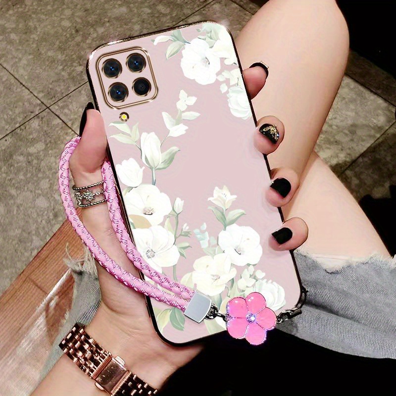 TEMU Phone Case: For A12 Clean White Flower Lanyard Fashion Ready Comfortable Feel For Galaxy A12 Case With Soft Shell