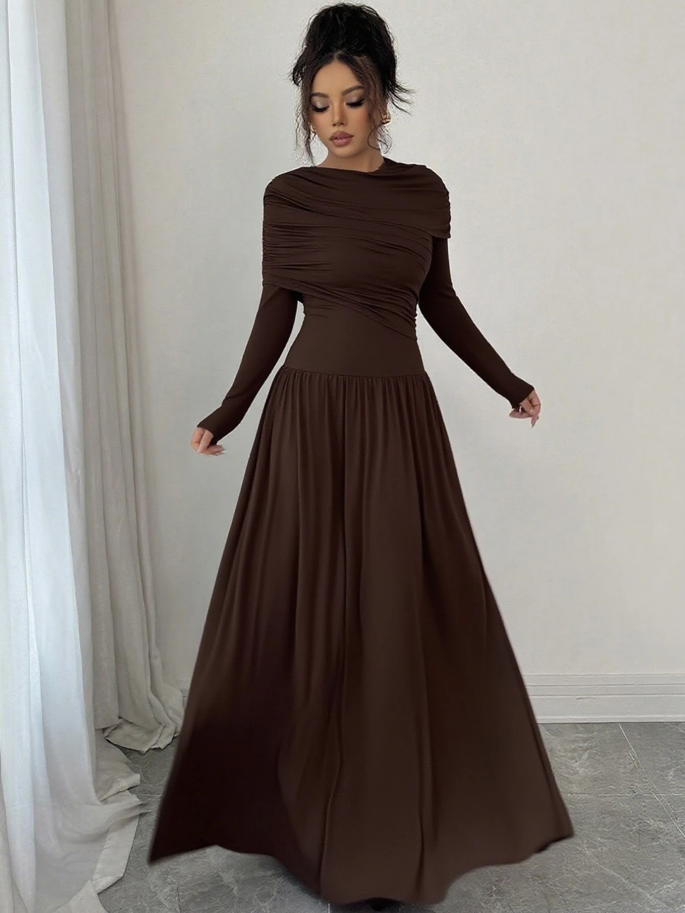 ladies elegant long sleeved low waist tight a line dress - Temu Bahrain
