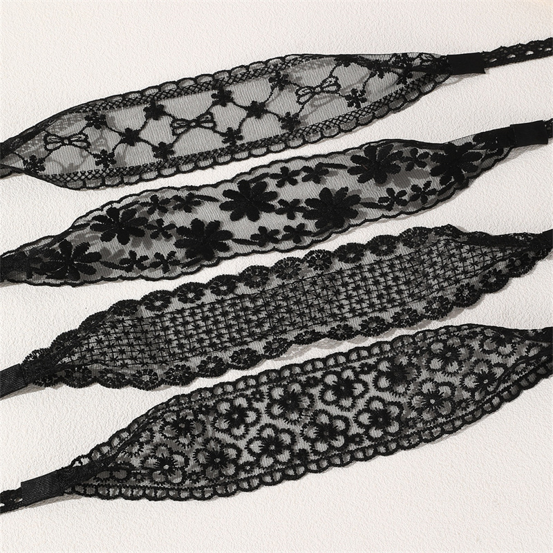 TEMU 4pcs Elegant Black Lace Hair Ties For Women, Fashionable Lace-up Hair Accessories For Braiding And Hairstyling