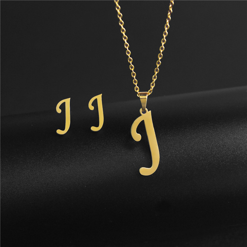 26 letter initial pendant necklace earrings gold tone Temu Brazil