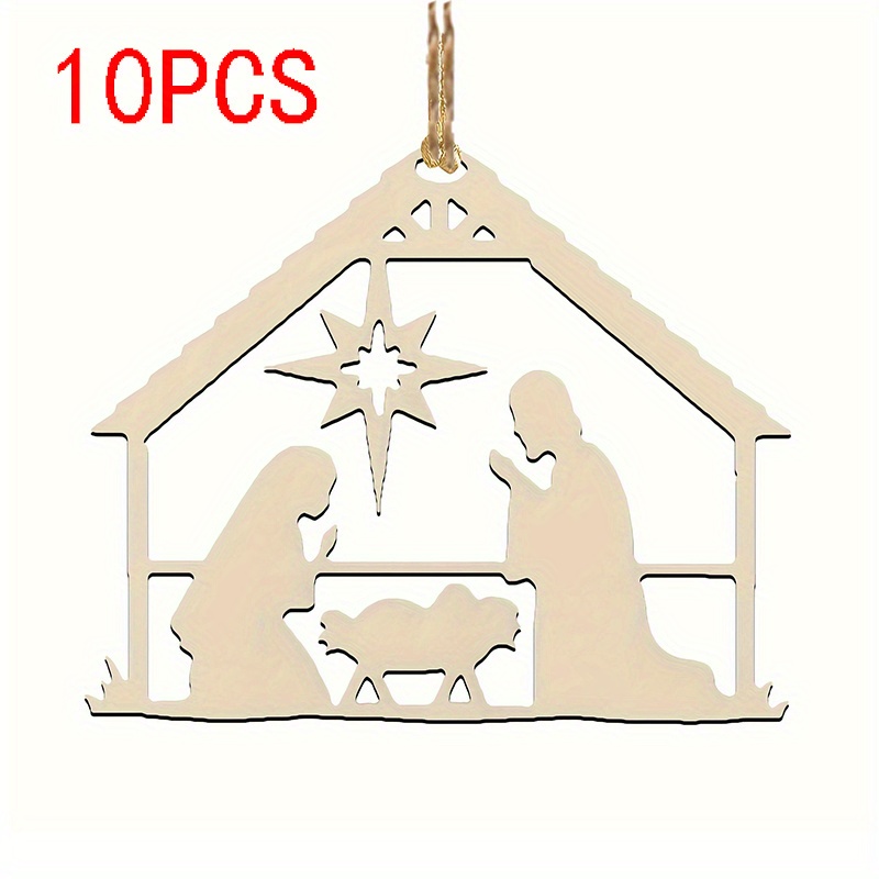 Image of 10pcs Wooden Blank Unfinished Wood Holiday Hanging Ornaments Craft Diy Painting Supplies Home Party Decorations Festive Gifts