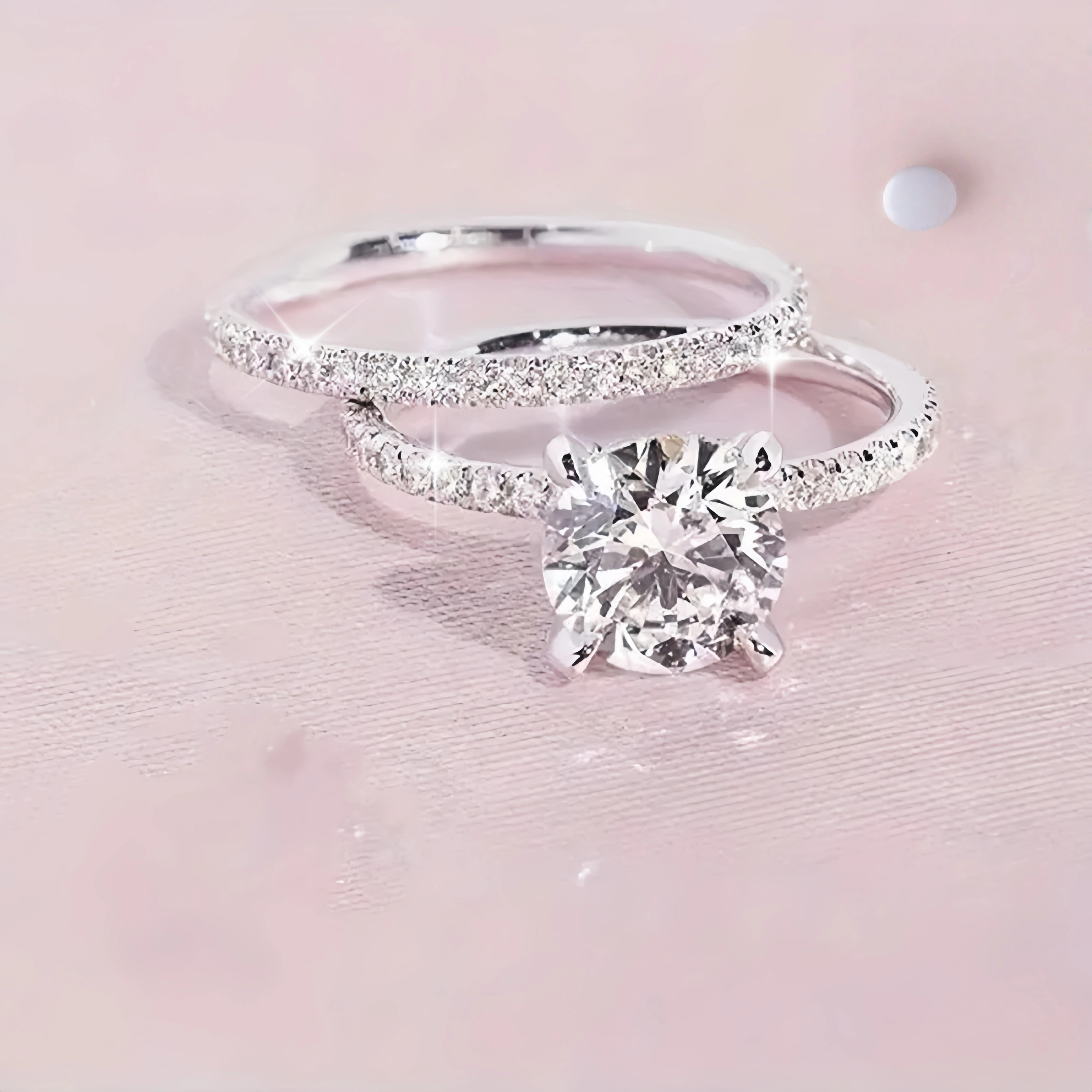 TEMU Available In 5 Sizes, And Elegant 2pcs Ring Set With Round Synthetic Zirconia, Perfect As A Wedding Or Engagement Ring Gift For Her