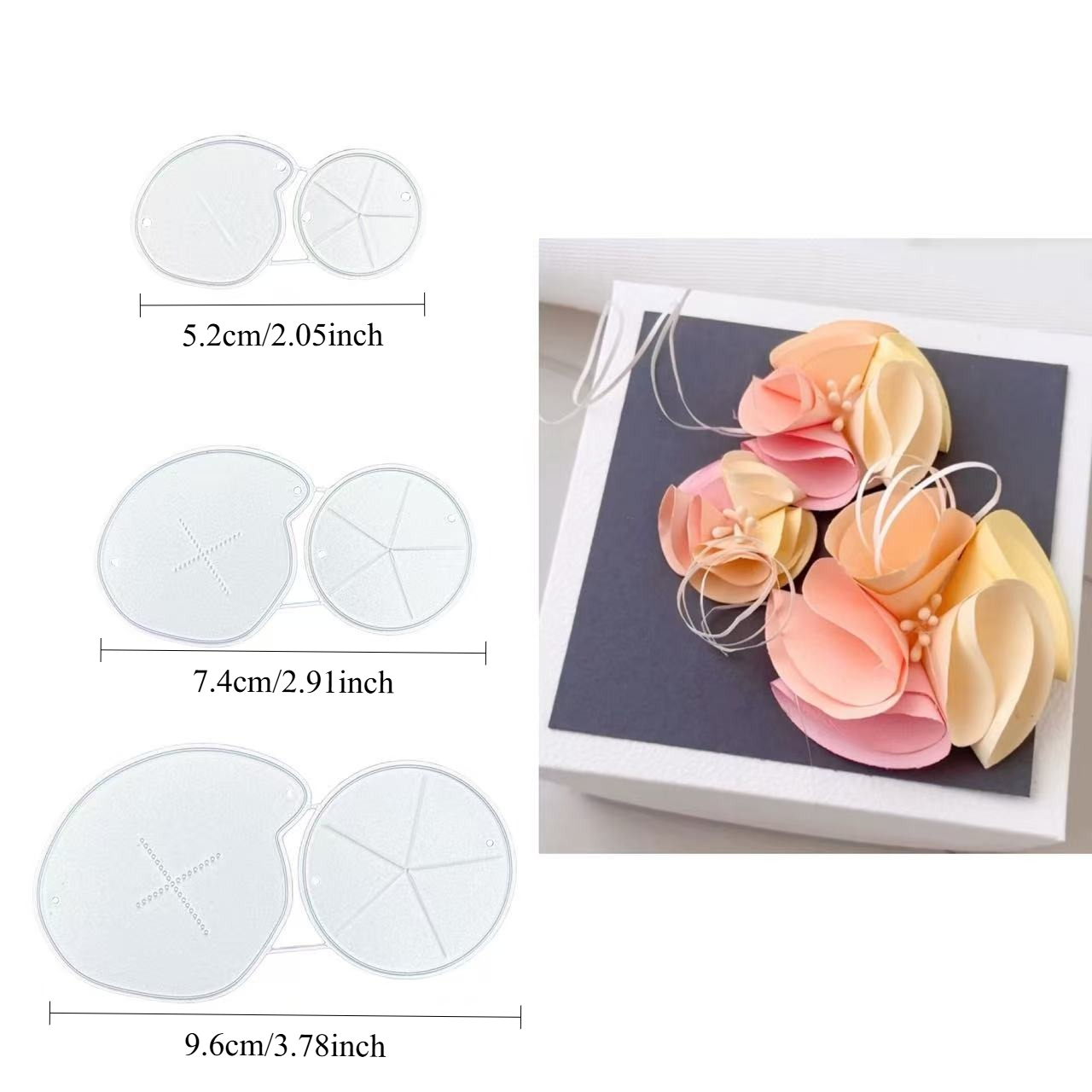 Image of 3pcs Set Of Large, Medium, And Small Flower Decorative Diy Metal Cutting Dies For Diy Crafts, Scrapbooking, Card Making, And Paper Art Projects